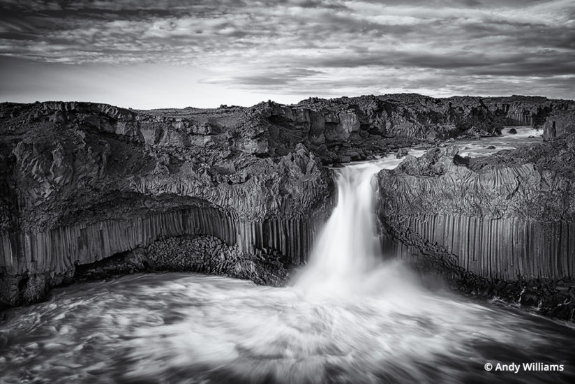 shooting for black and white Aldeyjarfoss waterfall, North Iceland after conversion to black and white