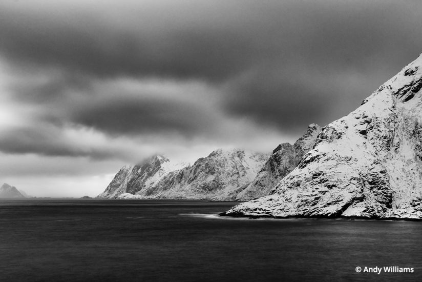 shooting for black and white, Coastal view from the village of Å, Lofoten Islands, Norway, after conversion.