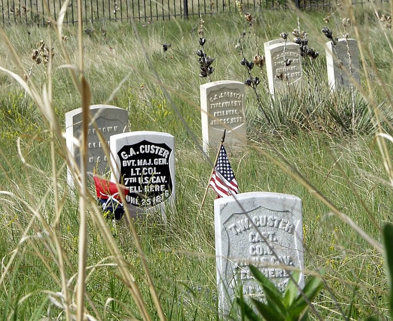 The Custer brothers’ markers on Last Stand Hill.