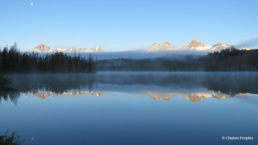Today’s Photo Of The Day is “Sawtooth Range Fog and Moon” by Clayton Peoples. Location: Little Redfish Lake, Idaho. 