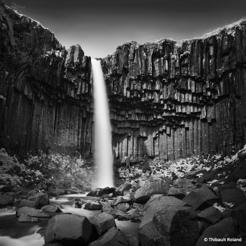 Black-and-White Long Exposures, Svartifoss waterfall, Iceland