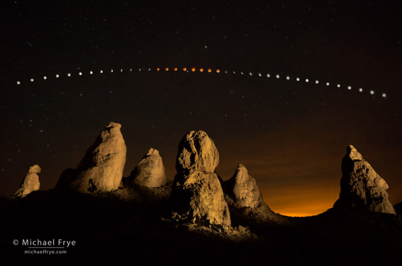 Photographing a lunar eclipse at Trona Pinnacles, California