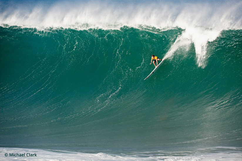 Surf photography, Mark Healey drops in on a big wave