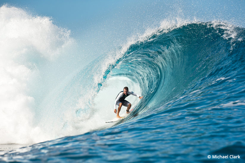 Surf photography, taken from a boat in Tahiti