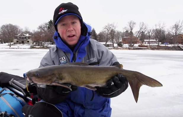 Ice Fishing For Catfish With Ice Team