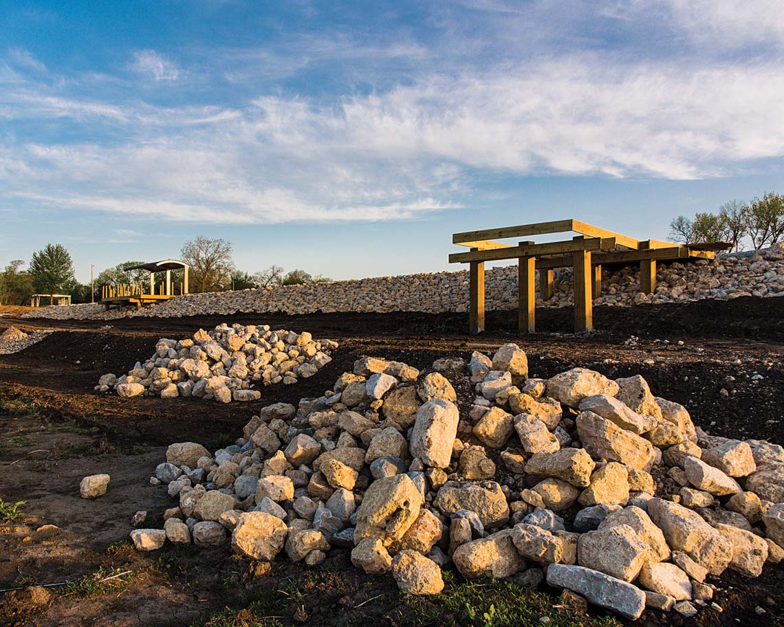 A soon-to-be underwater view of the aquatic habitat and angler access improvements underway at Conestoga Reservoir southwest of Lincoln. Excavation, basin sculpting, rock piles and root wads are great for fish, while the new breakwater and ADA piers will be great for fishing. To see drone footage of this project, visit OutdoorNebraska.org/aquatichabitatprogram.