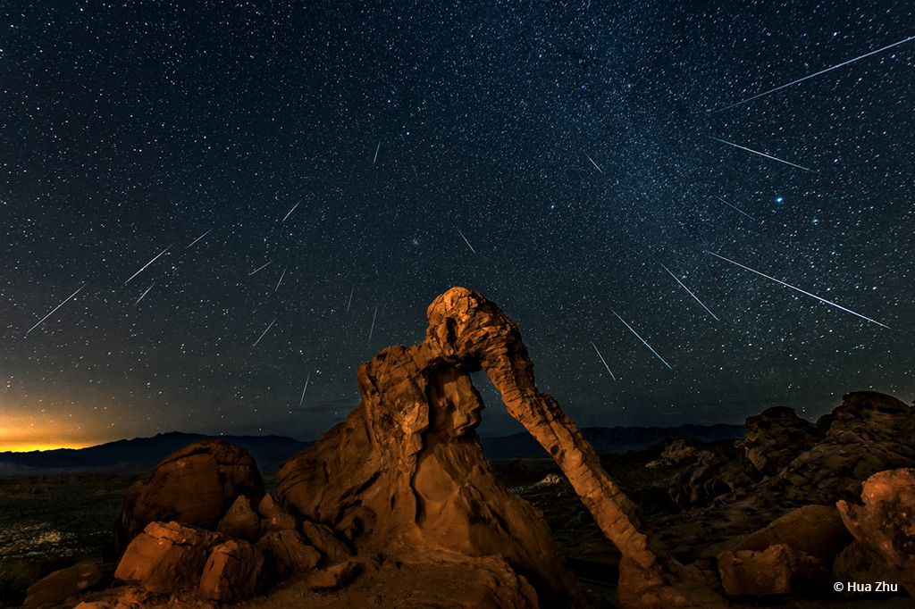 Today’s Photo Of The Day is “Geminid Meteor Shower Above Elephant Rock” by Hua Zhu. Location: Valley of Fire State Park, Nevada. 