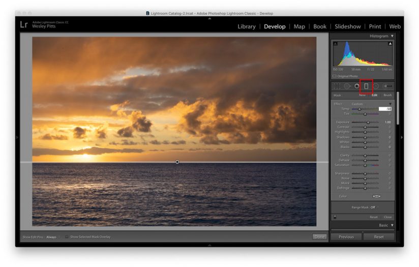 Applying the Graduated Filter tool.