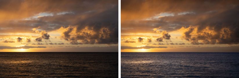 Effects of using the Graduated Filter to apply different white balance settings