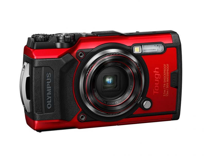 Image of the front of the Olympus Tough TG-6, shown in the red color option.